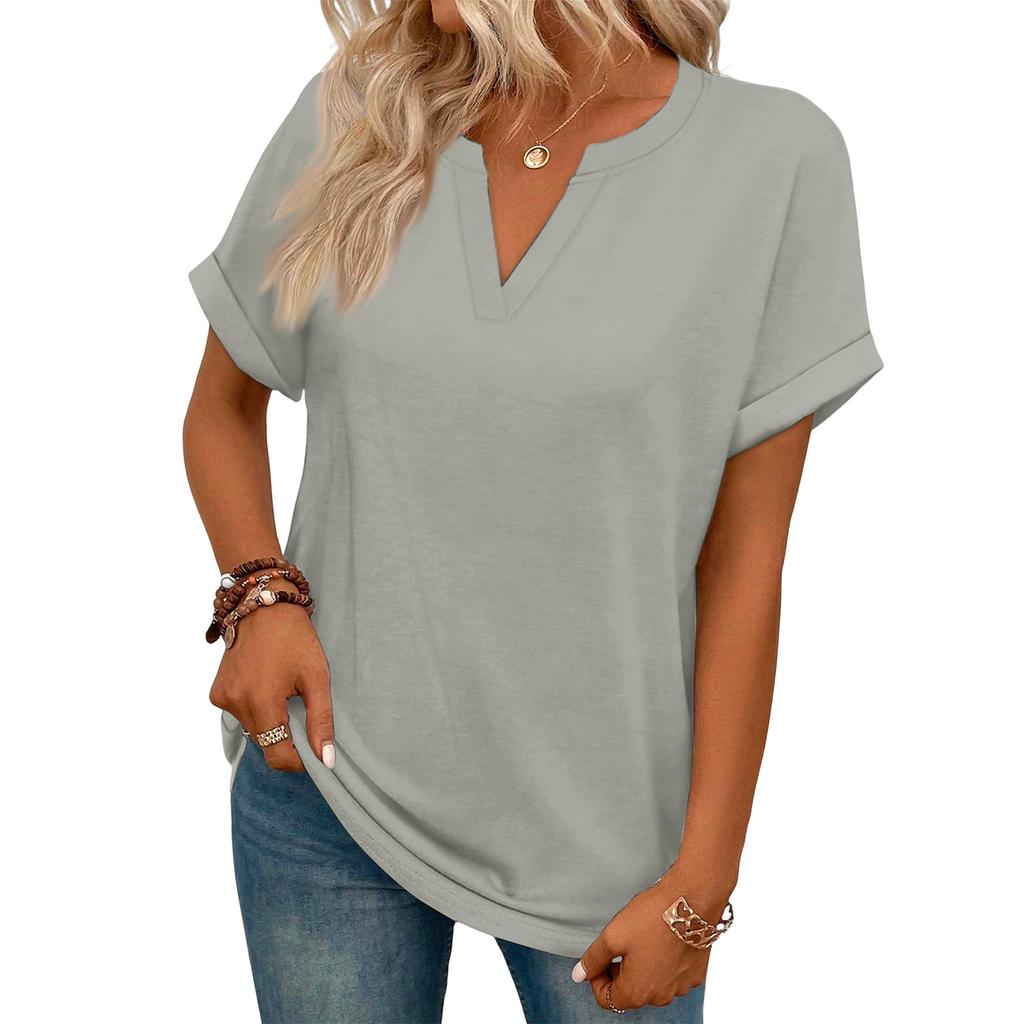 Stylish Women's Casual V-neck Short-sleeved Color T-shirt