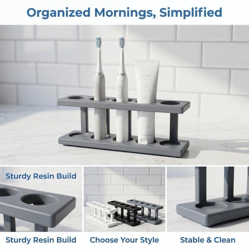 No Drilling Toothbrush Holder Multi-Slot Design Storage Rack Pencil Holder Bathroom Countertop