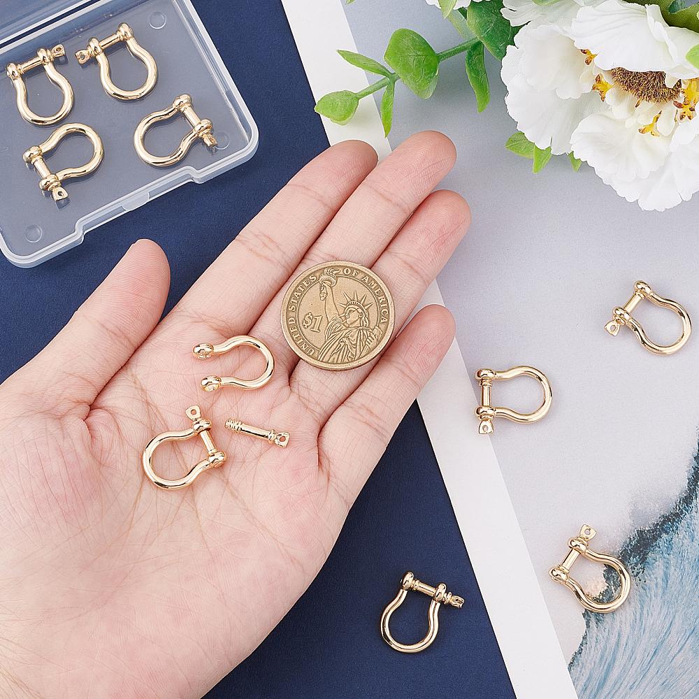 10 Sets Brass D-Ring Anchor Shackle Clasps, for Bracelets Making, Nickel Free, Real 18K Gold Plated, 18x16x5mm, Hole: 1.2mm