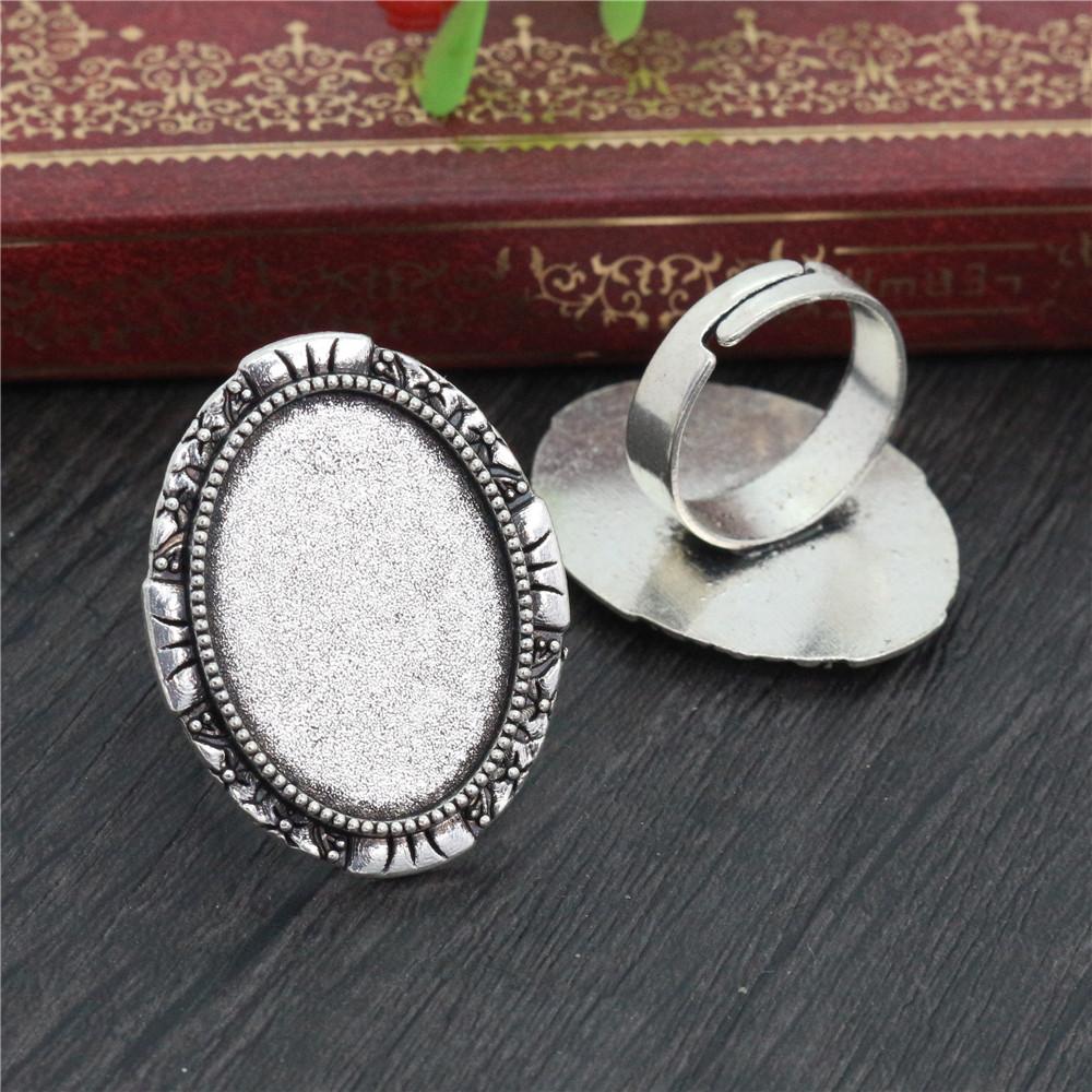 

18x25mm 5pcs Antique Silver Plated 4 Style Brass Oval Adjustable Ring Settings Blank/Base,Fit 18x25mm Glass Cabochons