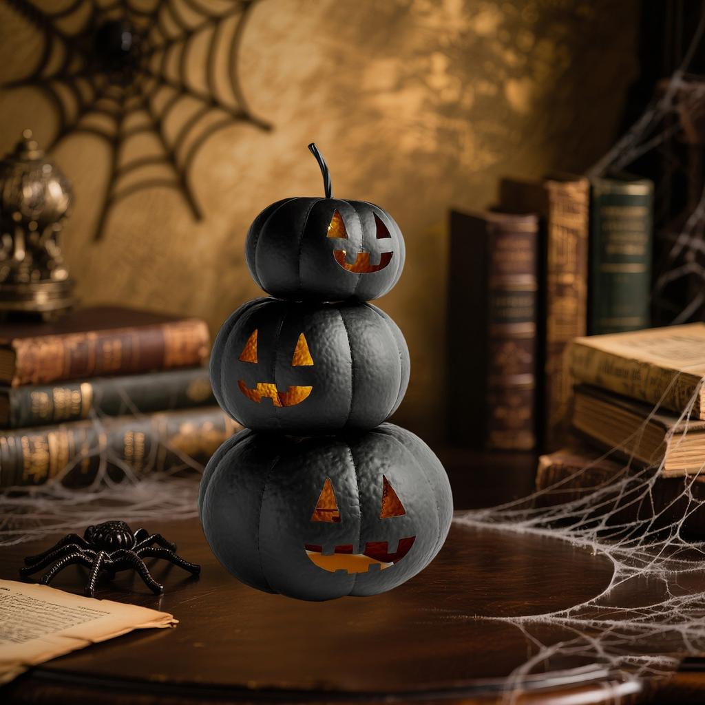 Black Stacked Plastic Pumpkins Towel Artificial Fake Halloween Decoration Paint Pumpkins For Porch Table Kitchen