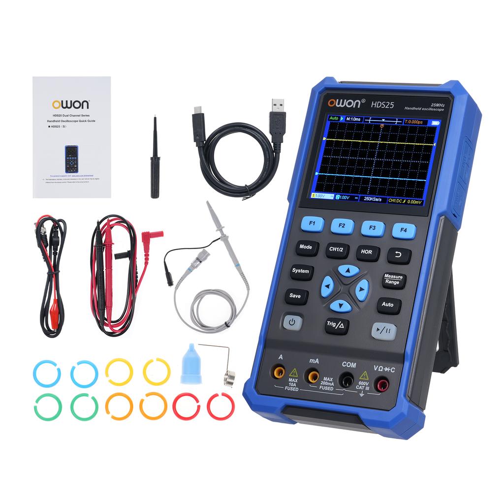 2in1 Oscilloscope Multimeter Dual Channel 25MHz Bandwidth Handheld Portable Oscilloscope 10,000 Wfms S 20,000 Counts