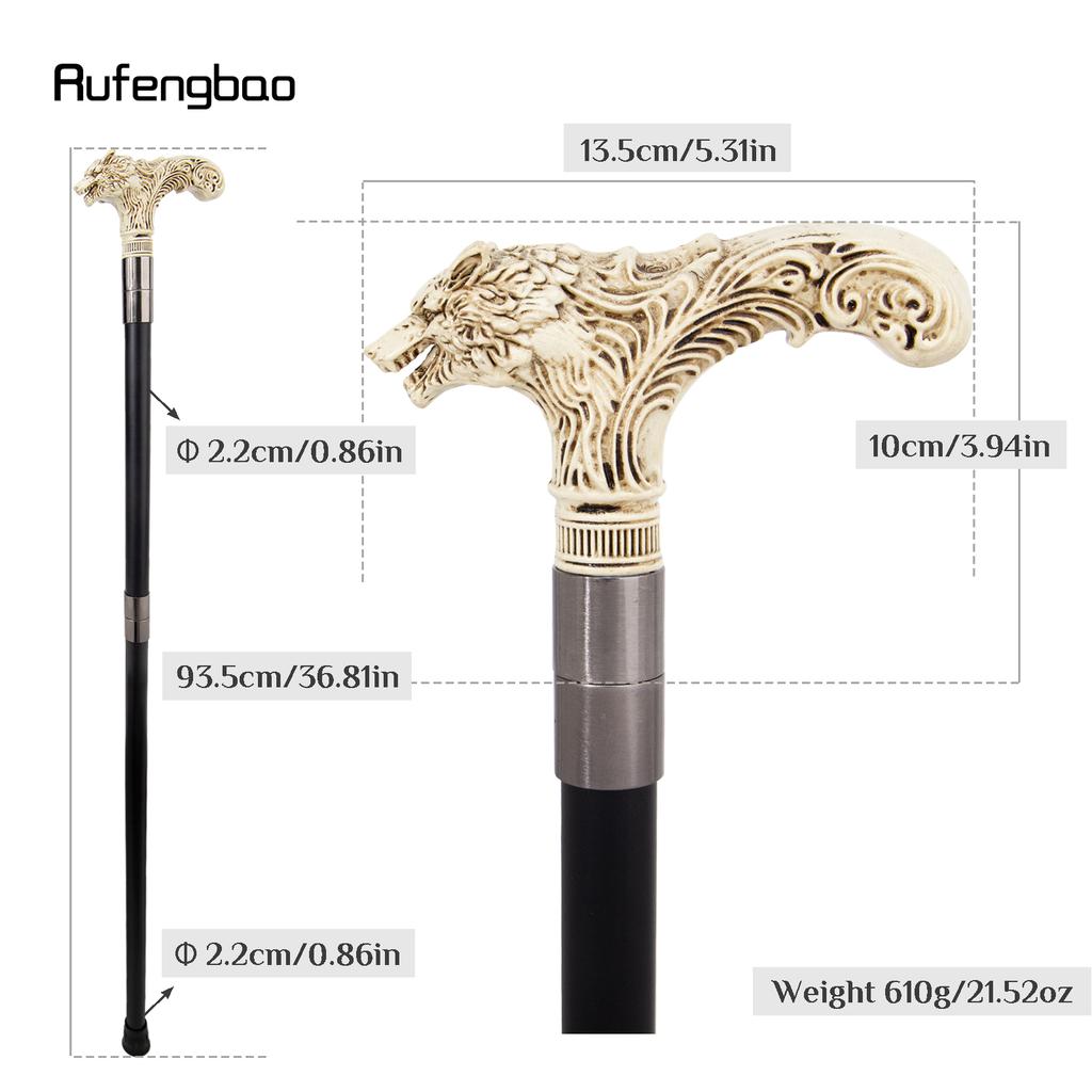 Yellow White Wolf Head Long Handle Decorative Stick Parties Decorative Cane for Halloween Cosplay and Parties Walking Cane 93cm