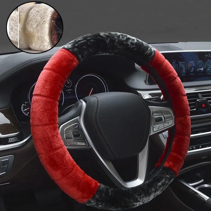 Winter Super Soft Plush Car Steering Wheel Cover Universal Warm Faux Fur Auto Handlebar on the Steering-Wheel Wrap 37/38cm