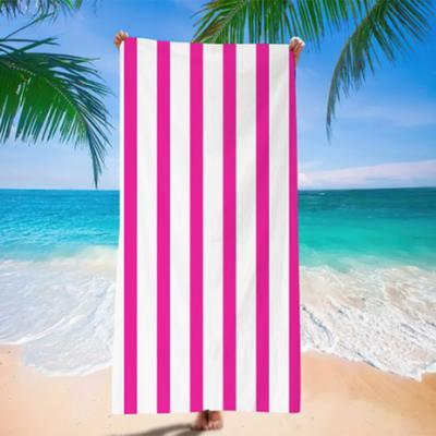 Serviette de plage double face à séchage rapide: Serviette de plage en velours doux et protection solaire, motif rayé, séchage rapide, doux