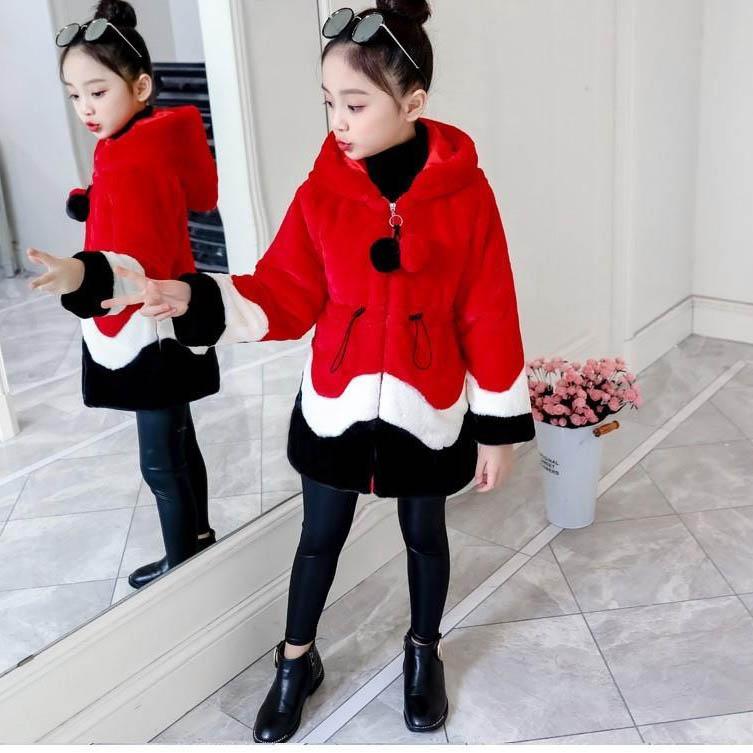 

Девичьи осенне-зимние пальто, Детские пальто из искусственного меха для девочек с подкладкой и толстые зимние пальто 110 красный