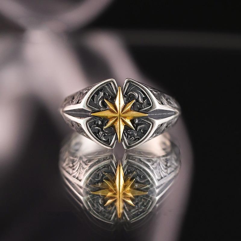 

Retro creative male high-end trendy personality ruffian handsome star light tail ring index finger jewelry resizable