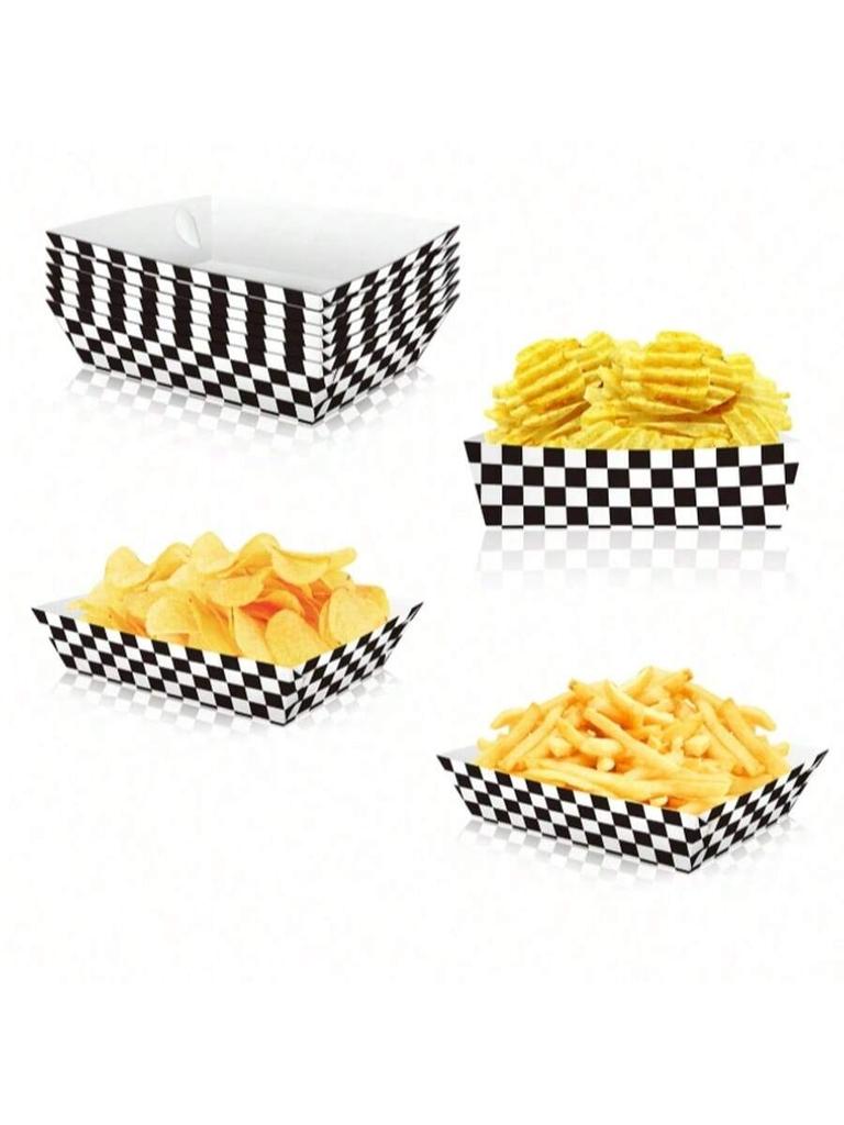 Rennsport-Foodbox mit großer Kapazität, schwarz-weiß kariert, geeignet für Snack-Tabletts, Imbiss zum Mitnehmen, Geburtstags-Themenpartys