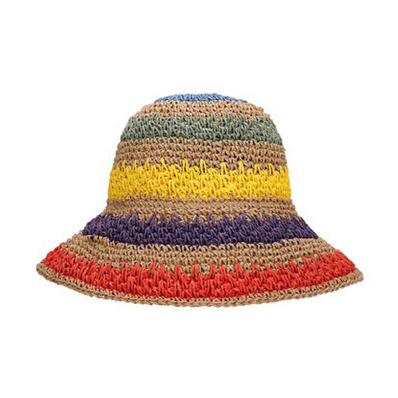 Chic Summer Straw Hat Beach Holiday Hat Hand Crocheted Rainbow Hat