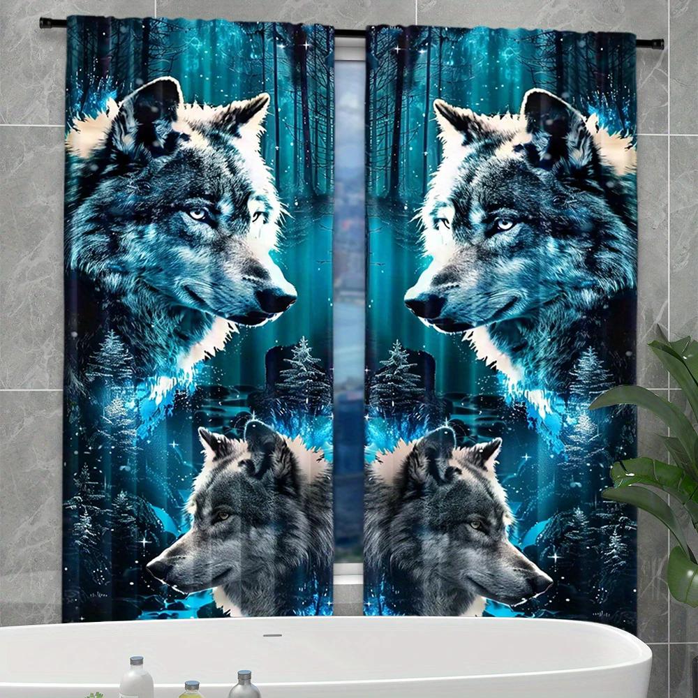 2 pieces of Snow Wolf King printed curtains, pole bag curtains, home decoration, room decoration