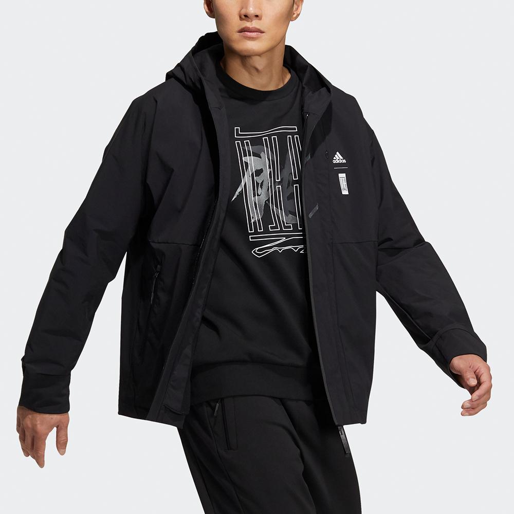 Adidas Wuji Series Logo Hooded Fleece-Lined Sports Jacket Men Outerwear Black HE5117