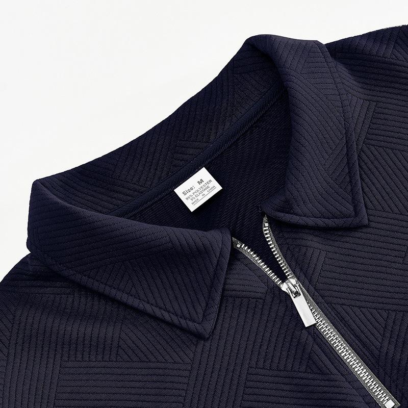Men's Autumn And Winter American Retro Heavy Sweater Jacquard Long-sleeved Lapel Half-chain Men's Top
