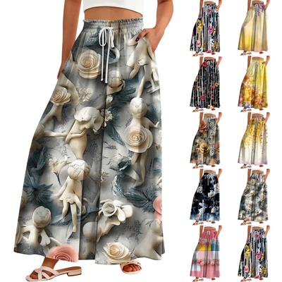 Women's Pocket High-waisted Wide-leg Pants Floral Print Casual Pants
