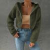 Women's Fashionable Casual Thick Fleece Top Short-Length Long-Sleeved Hooded Jacket