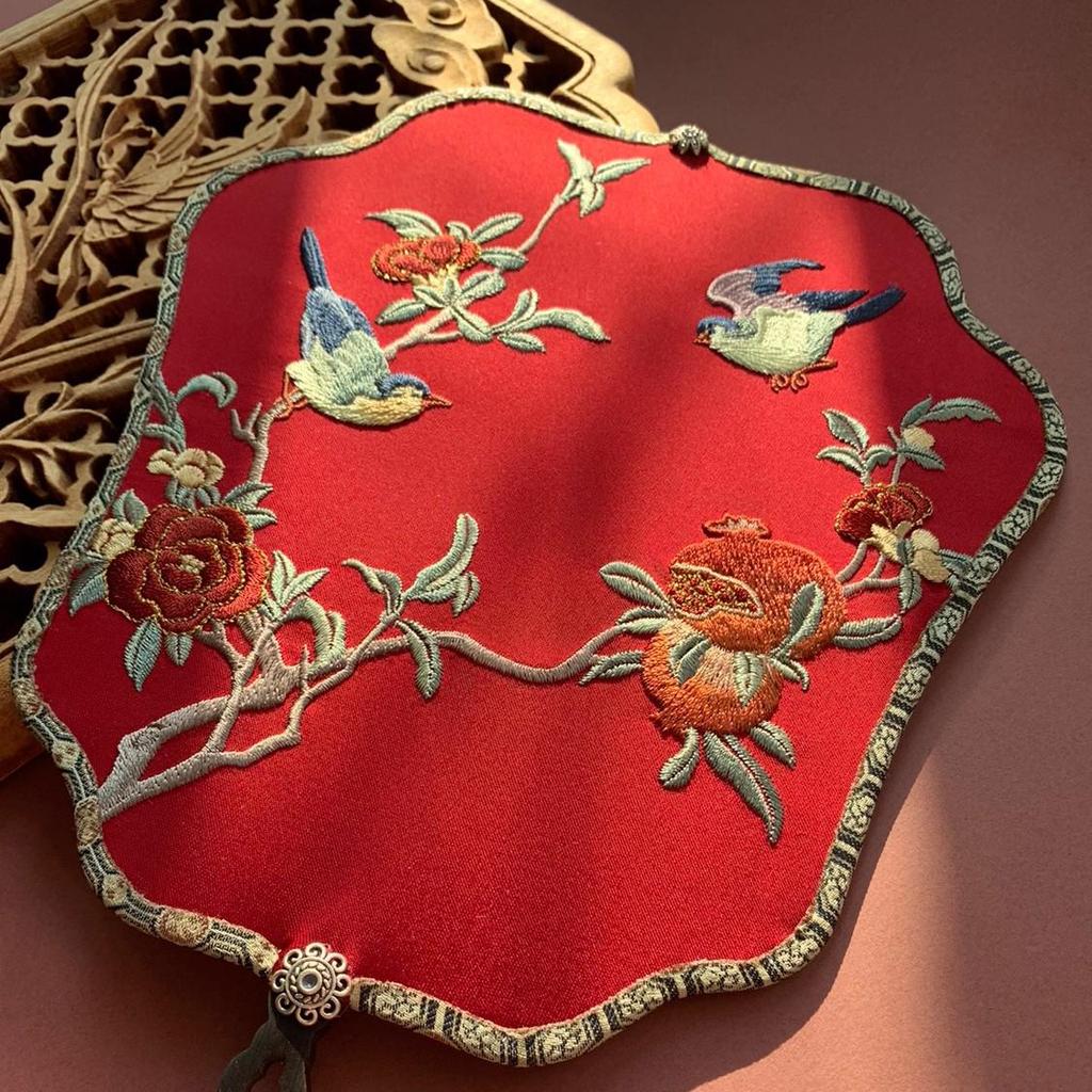 Chinese Style Embroidered Round Fan: Wedding, Dance, Butterfly, and Floral Design