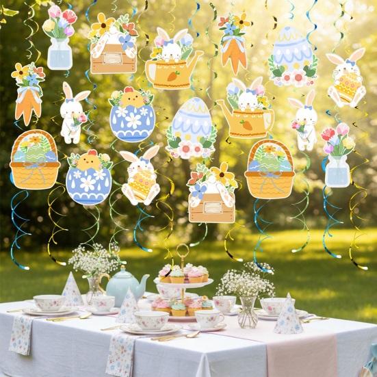 48 Pcs Easter Hanging Swirl Decorations Easter Egg Bunny Foil Swirl Ceiling Decor for Home Office School Easter Party Supplies