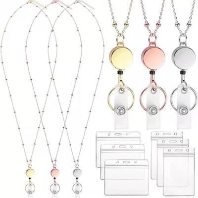 Einziehbare Ausweisrolle Lanyard Ausweishalter Edelstahlkette Halsketten Schlüsselanhänger-Clip für Frauen Männer Mitarbeiter Großhandel