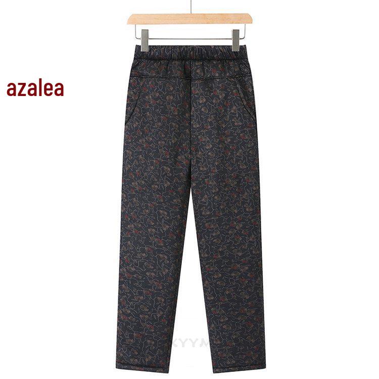 Women's Plus Size Warm Cotton Pants - Elastic Waist, Comfortable, Loose, Printed, Winter, Middle-Aged & Elderly 
