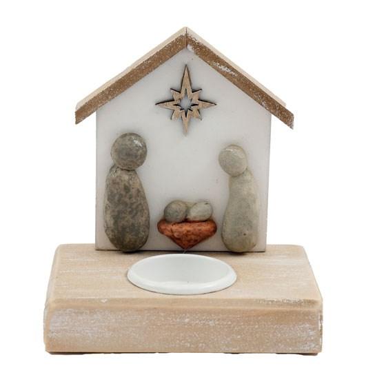 Something Different Pebble Nativity Scene Tealight Holder