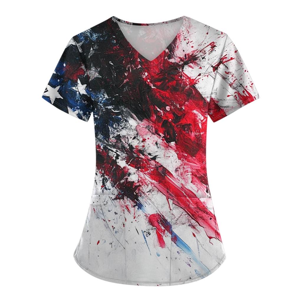 Women's Fashion  Printed Short Sleeve Overalls With Pocket Tops  Clothes