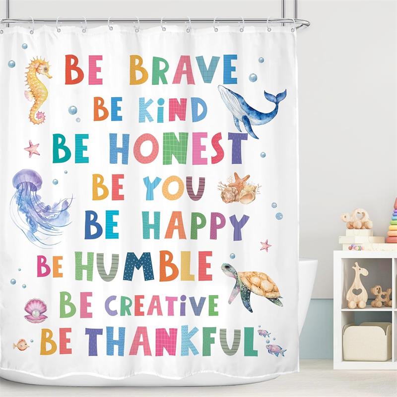 Funny Bathing Cat Dog Cartoon Shower Curtains Dolphin Octopus Sea Turtle Starfish Ocean Animals Bath Curtain Kids Bathroom Decor