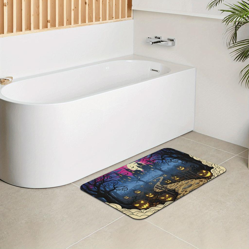 1PC Halloween Pattern Kitchen Rug Non-Slip Door Mat Pop design Bathroom Rug Bath Mat Carpet for Home Sink Laundry Decor