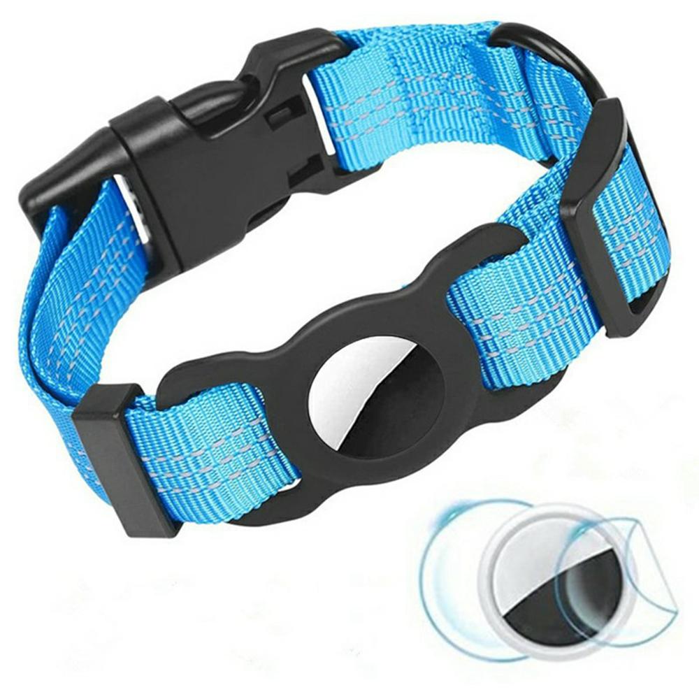 Reflective Nylon Pet Dog Collar for AirTag Bluetooth-compatible Tracker Silicone Case,Size: M