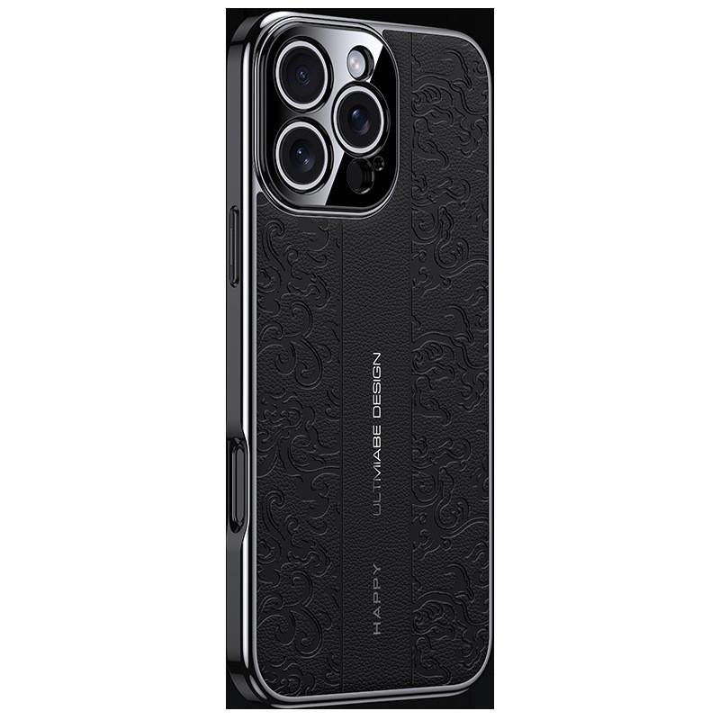 Premium Vegan Leather IPhone 16 Pro Max Case Full Coverage With Dragon Motif Chinese Style Anti-Drop Protection