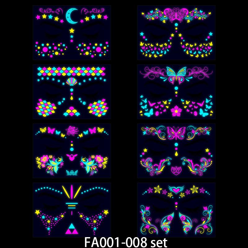 

Neon Fluorescent Butterfly Tattoo Stickers Halloween Masquerade Tattoo Stickers Mexican Day of The Dead Mask Tattoo Stickers 8PCS