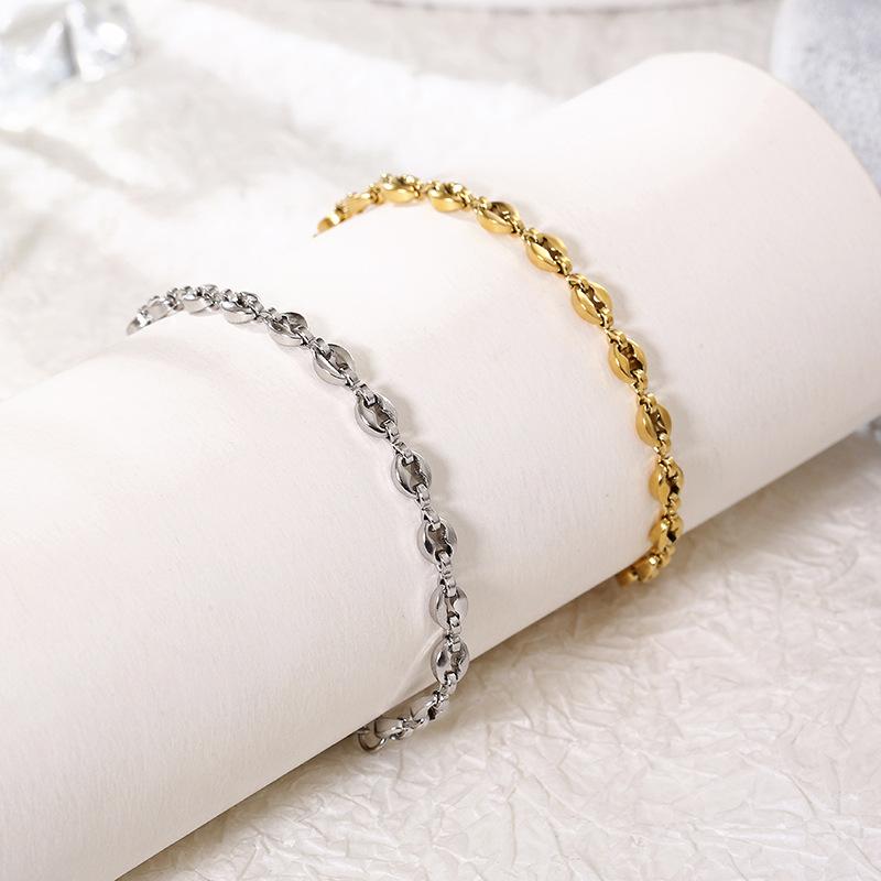

Minimalist Oval Bean Chain Bracelet - Women s Versatile Stainless Steel Design