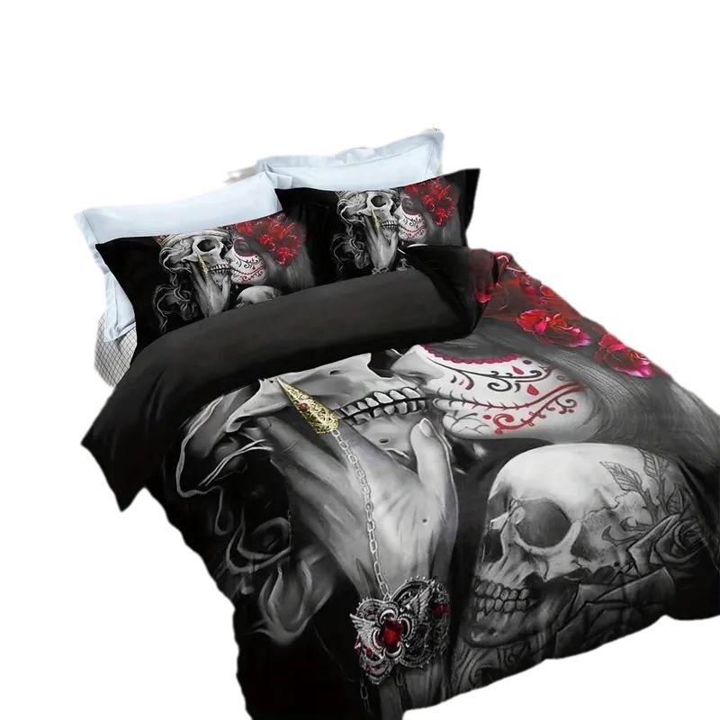 3D Digital Printed Quilt Set Three-Piece Skull Rose Series Quilt Set Spring New Product Can Be Duvetcover