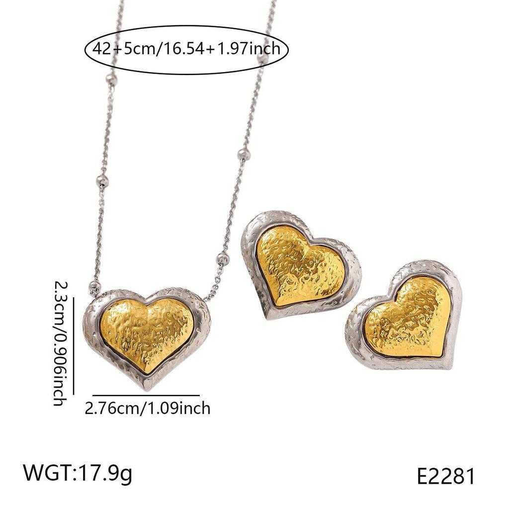 High-End Niche Titanium Steel Jewelry Set: Heart Necklace & Personalized Stud Earrings