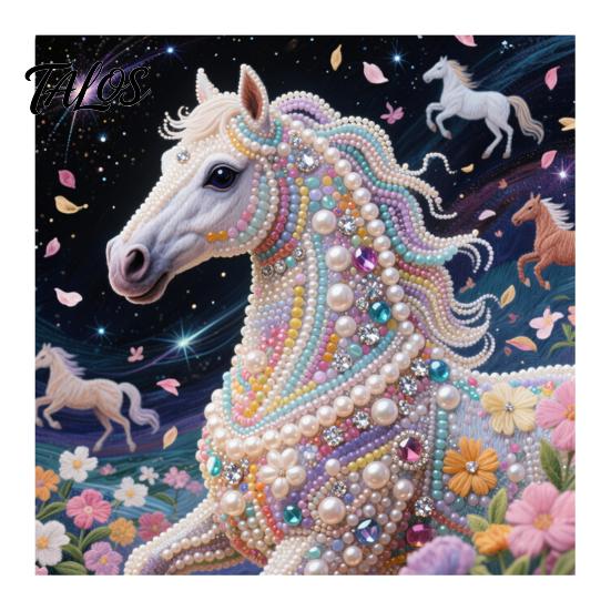 Decorative Tabletop Craft Ornaments Luxury Faux Pearl Rhinestone Painting Kit, 25x25cm DIY Resin Art with Animal Unique Projects Floral Patterns,
