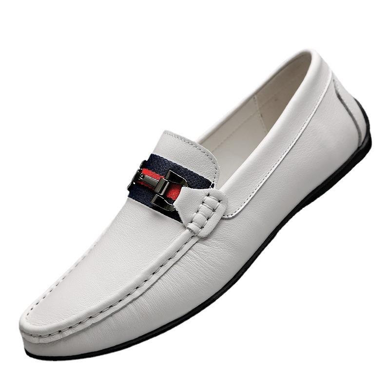 Men's casual lazy shoes trend men's solid color beanie shoes cowhide shoes one pedal soft-soled driving shoes