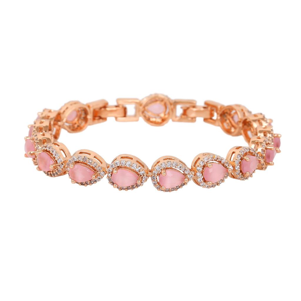 Klassisches Designer-Armband Estele aus Roségold mit Zirkonia und mintrosa Steinen für Damen