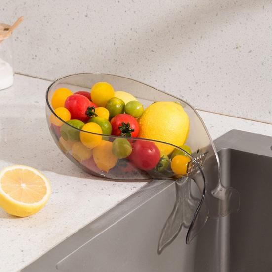 Multifunction Drain Basket with Drainage Removable Fruit Baffle Food Grade Spout Vegetable Drainer Washing