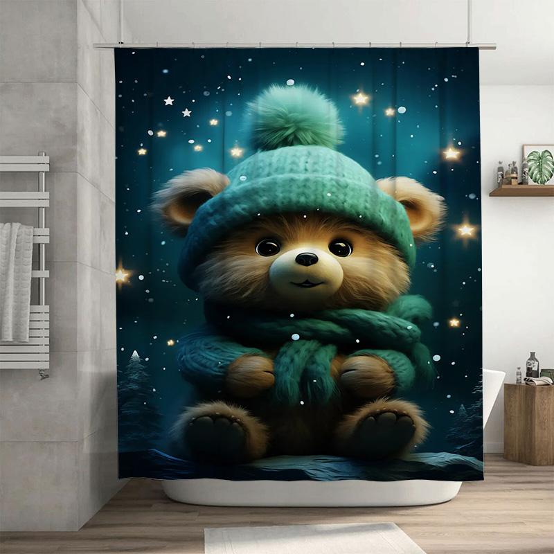 

Tuniu Cute Bear Forest Bathroom Shower Curtain Set Waterproof Fabric Woodland Animal Decor W60H190(CM)-1 Pcs