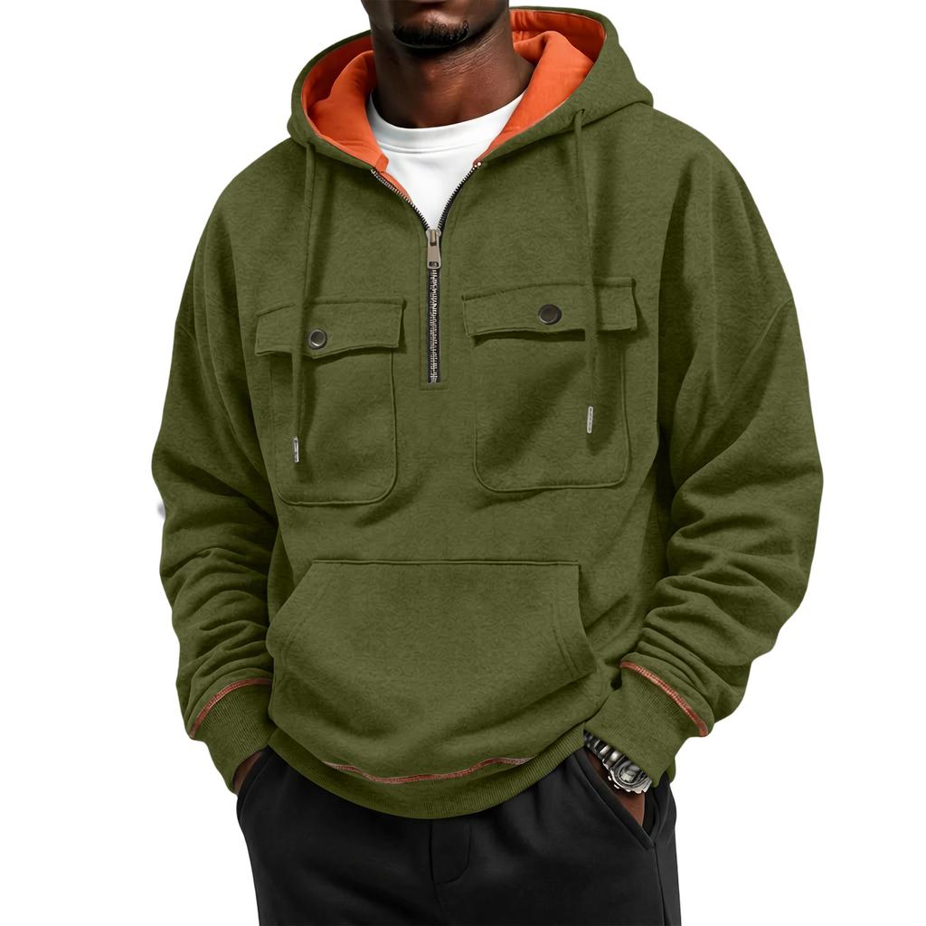 Men's Casual Hooded Sweatshirt with Multiple Pockets Long Sleeve Pullover