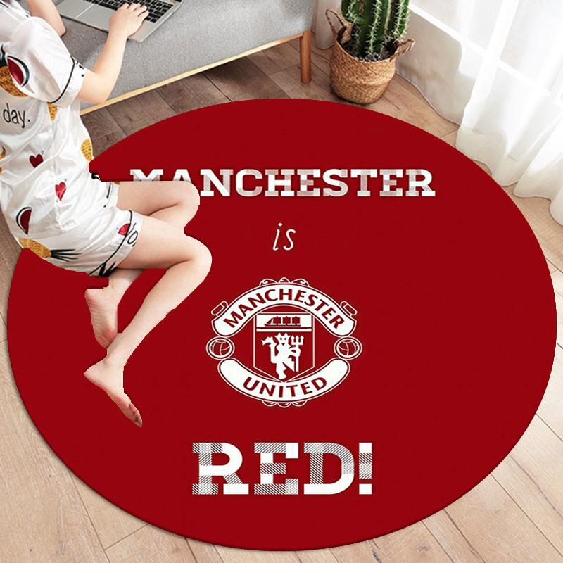 Manchester United F Round Area Rug,Carpet Rug for Living Room Bedroom Sofa Playroom Decor,Non-slip Floor Mat