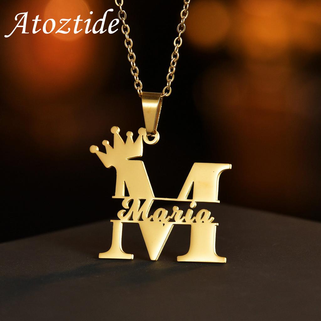 Atoztide Personalized Custom Big Letter Name Necklace for Women Stainless Steel Butterfly Pendant Choker Link Chain Jewelry Gift