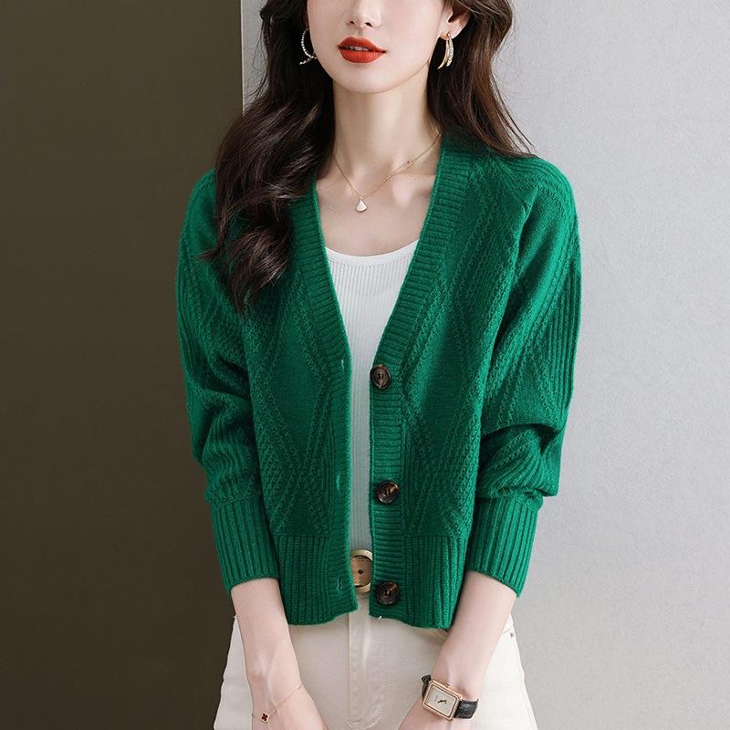 

Женский вязаный кардиган свободного кроя однотонный топ женский свитер с V-образным вырезом осень-зима 3XL зелёный