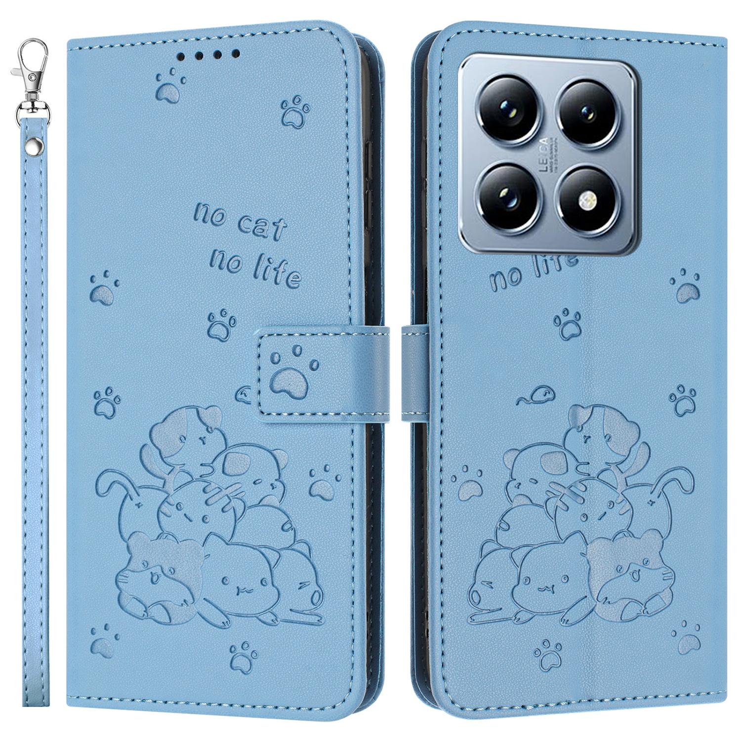 For Xiaomi 14T Case with Strap Cats Imprint Leather Wallet Phone Cover A