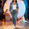 Women's Vintage Floral Print Three-Quarter Sleeve Cardigan Relaxed Fit Lightweight Casual Open Front