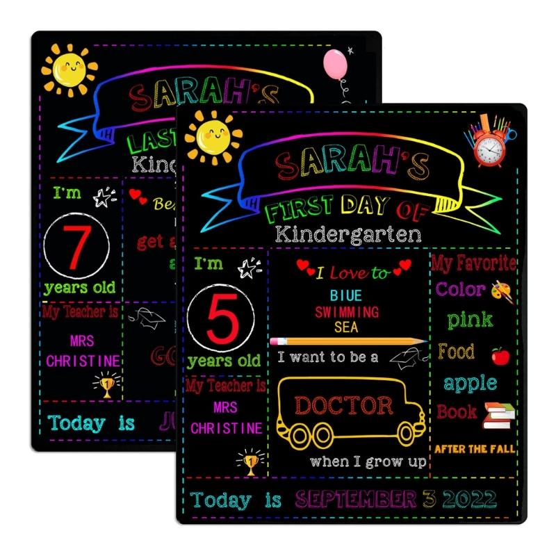 Back to School Board First & Last Day of Kindergarten Sign Double-Sided Erasable Chalkboard Message Board For Preschool