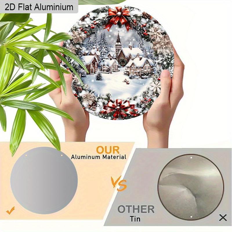 2D Flaches Aluminium-Weihnachtsschild mit Schneemannhaus-Muster - Weihnachtsfiguren-Anhänger - Ideal für Haustür, Wand, Veranda, Fensterdekoration - Ideal