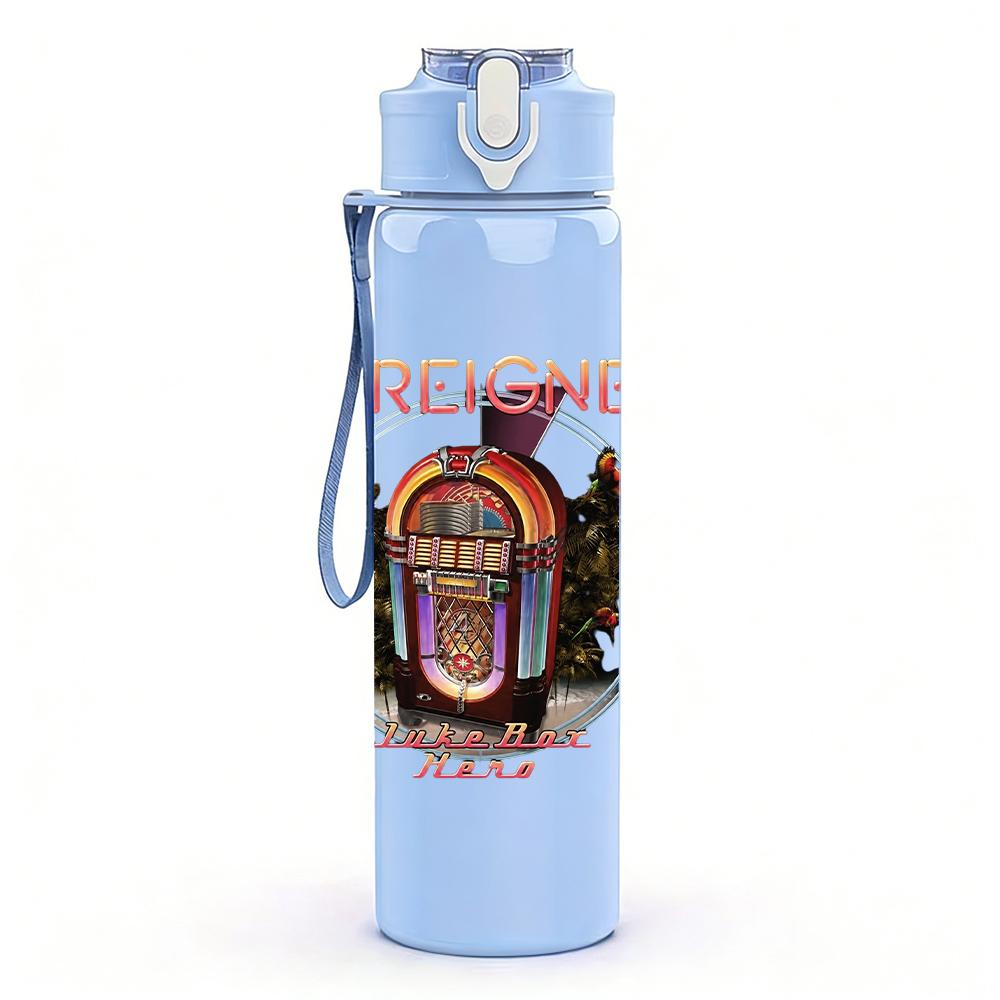 1PC Foreigner vintage building print 750ml colorful plastic sports water bottle leakproof pop up lid with straw for outdoor work home use
