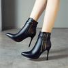 Womens Pointed Toe Stiletto Ankle Boots Side Zip Belt Buckle Short Winter Fashion Plus Size 34-50