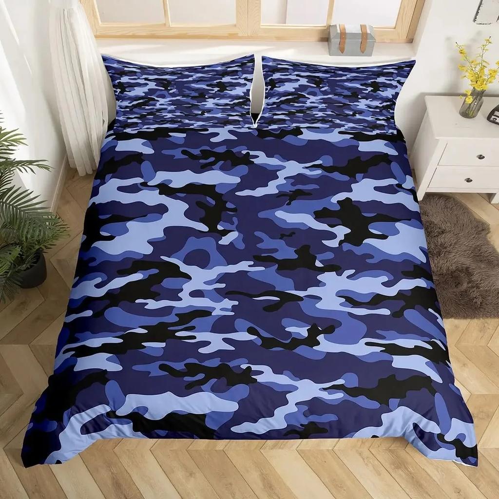 Jungen Armeegrün Bettbezug Set Doppel King Size, Klassisches Camouflage Bettwäscheset, USA Soldat Silhouette Bettdeckenbezug Steppdeckenbezug