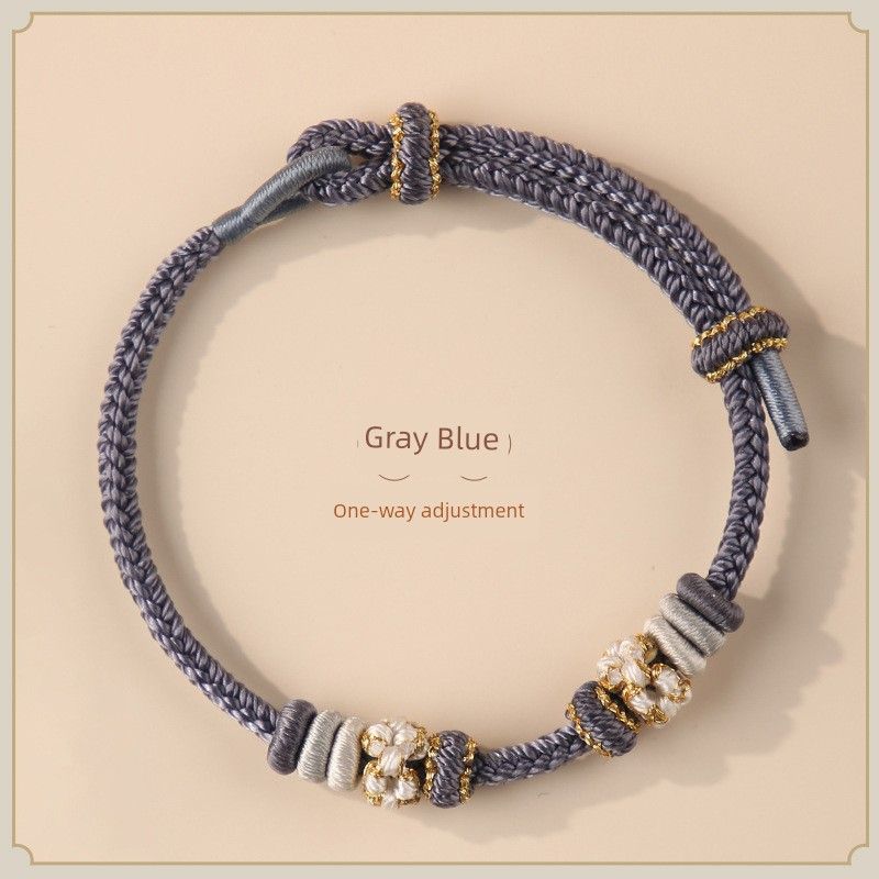 

Ремешок для переноски «Цветок персика» плетеный шнур носимый золотые бусины на удачу DIY красный полуфабрикат для девочек модный на удачу красная веревочка Gray Blue-one-way adjustment