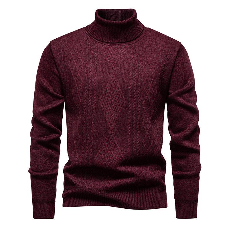 Men's Autumn-Winter Plus Velvet High Neck Sweater - Warm, Thick Knitwear for Middle-Aged Dads